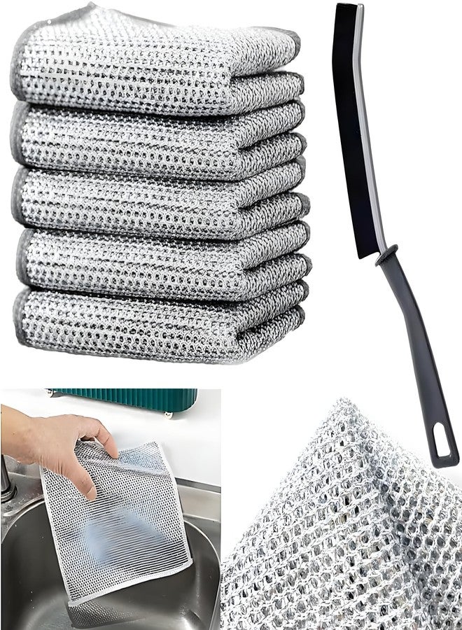 Maplekart 5-Pack Non Scratch Dish wash Cloths for Kitchen & Crevice Groove Dust Cleanning Brush | Scrubber Dish Cloth for Utensils | Reusable Sponge Mesh Wire Cloth | Metal Wire Cleaning Cloth - Image 1